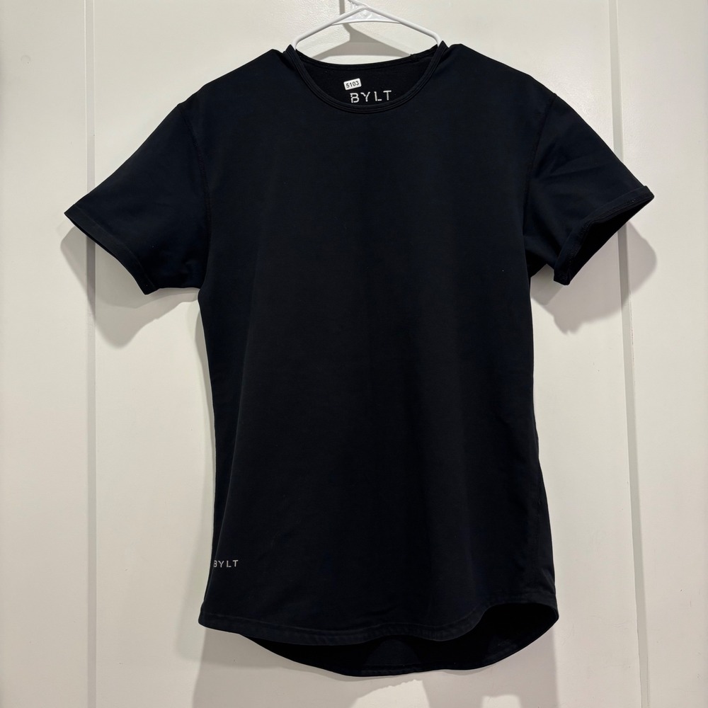 BYLT Basics Mens Drop Cut Short Sleeve Lux T-Shirt Black Small S S/S 5103